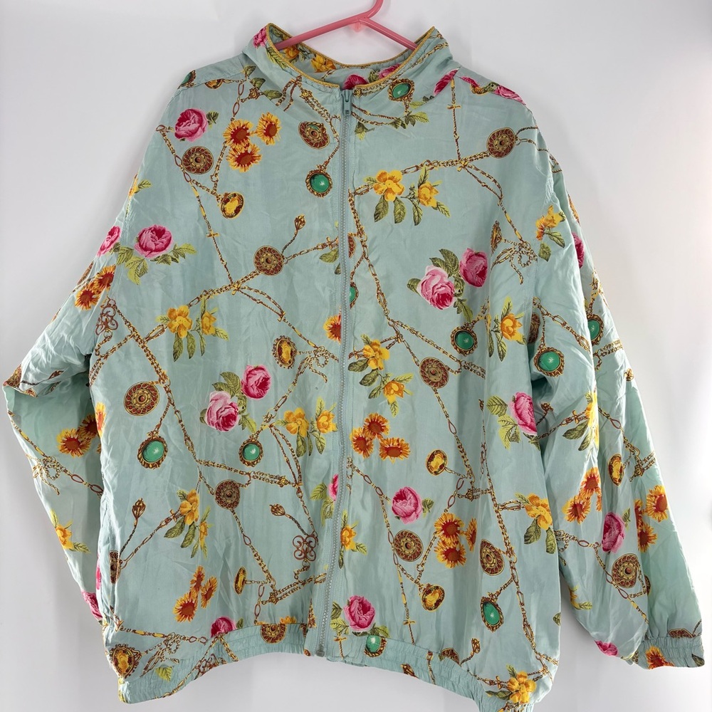 Avon Style Vintage Floral Silk Full Zip Jacket